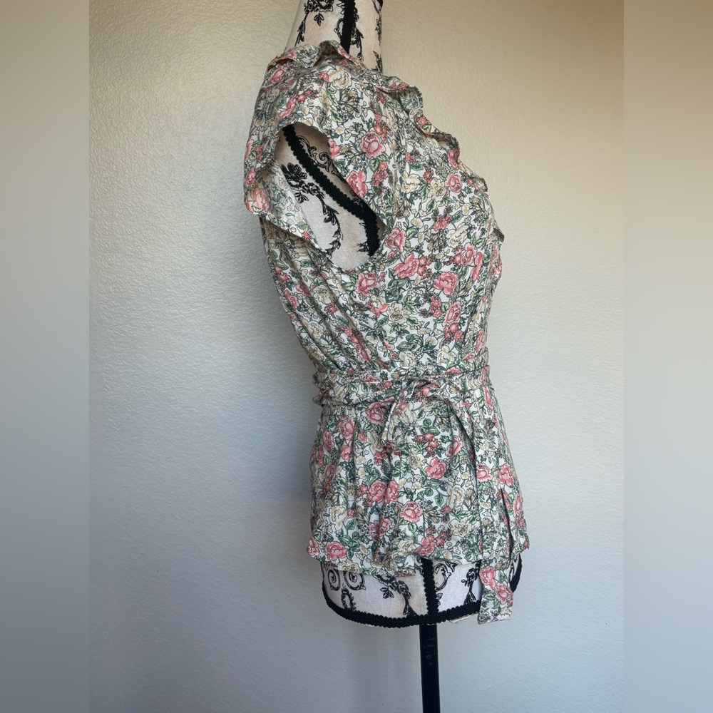 Old Navy Floral Ruffle Blouse - Pink and Green - Picture 4 of 12